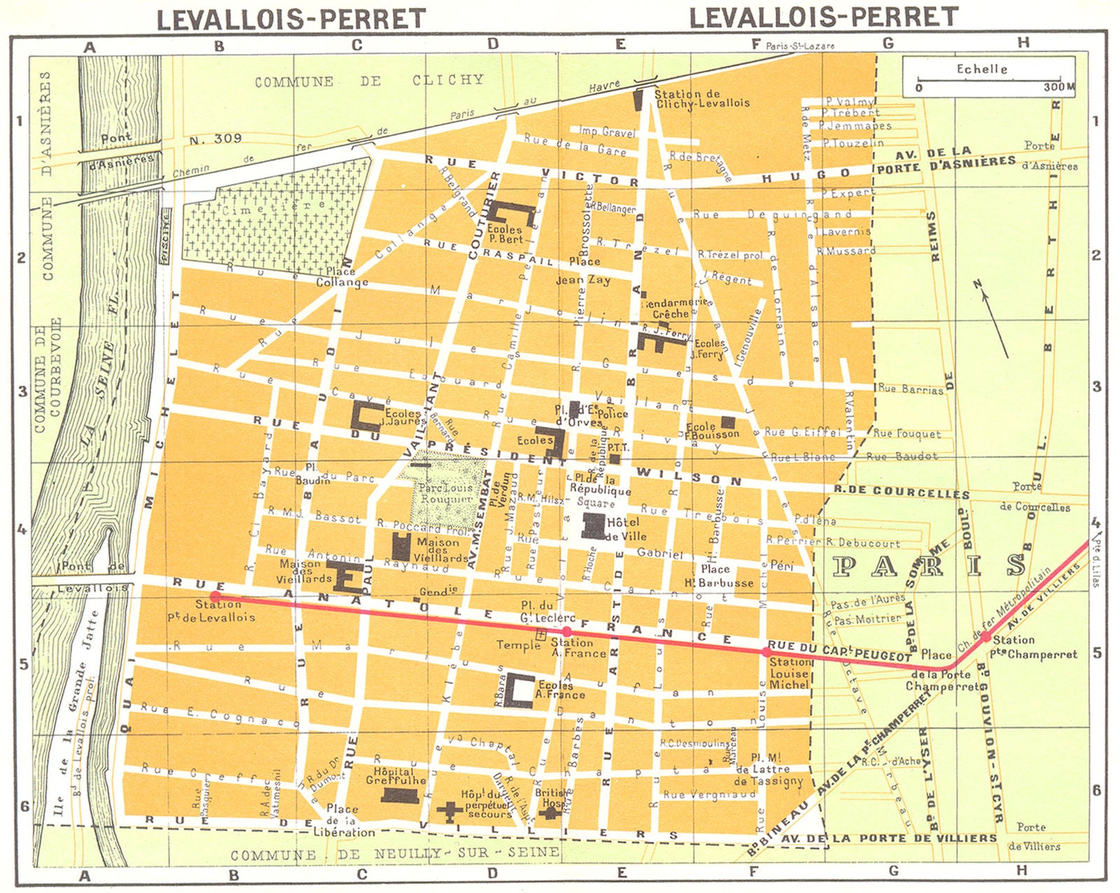 PARIS. Levallois-Perret 1920 old antique vintage map plan chart